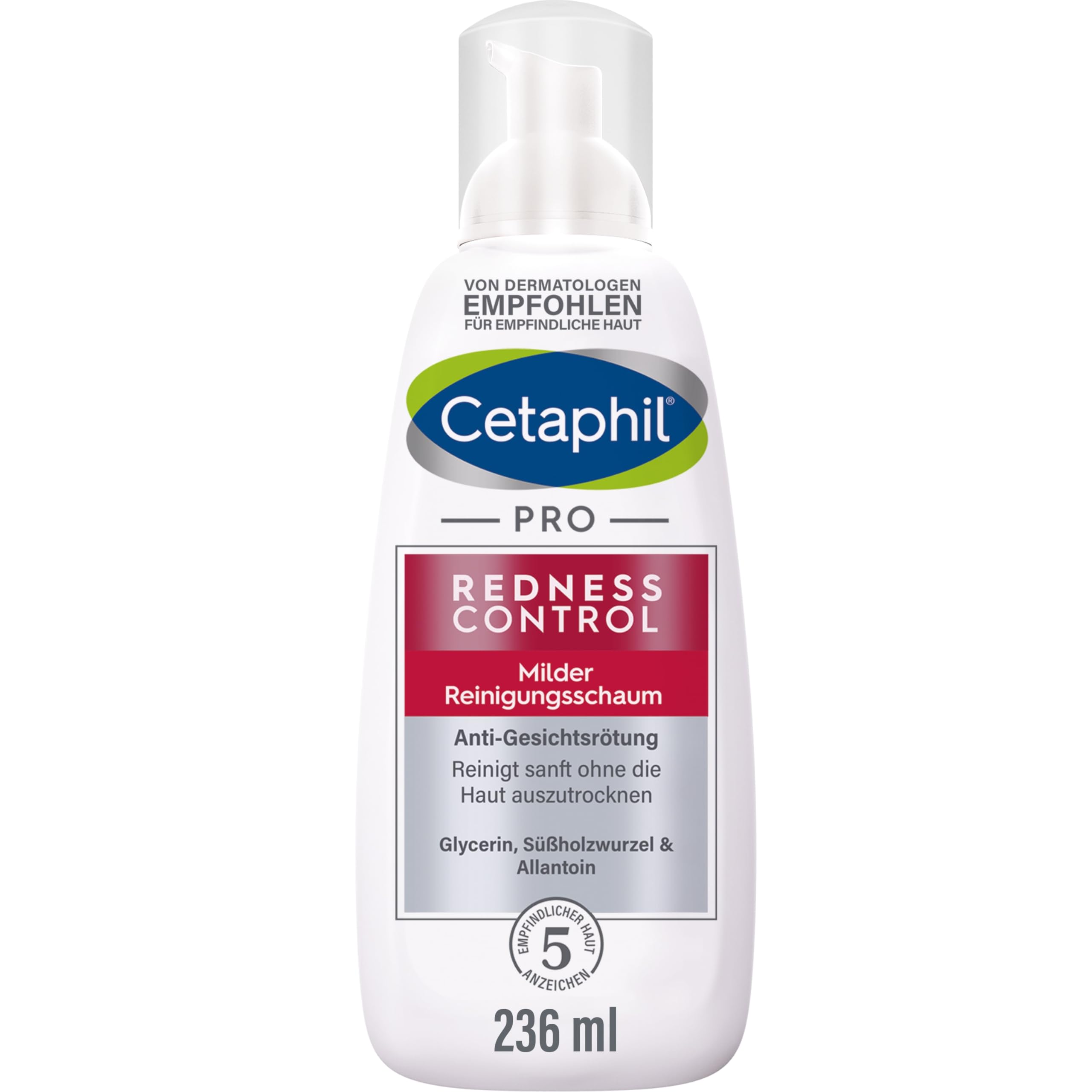 CETAPHIL PRO RednessControl Milder Reinigungsschaum, 236ml, Für zu Rötungen neigende Haut, Reinigt sanft ohne die Haut auszutrocknen, reduziert Spannungsgefühl, Jucken und Brennen, Seifenfrei
