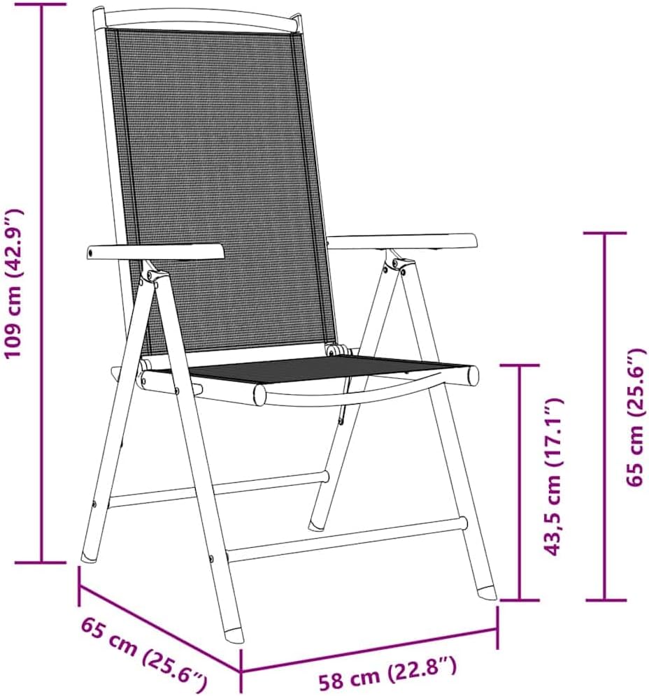 vidaXL Garden Chair Set of 2 Black Powder-Coated Aluminum, textilene