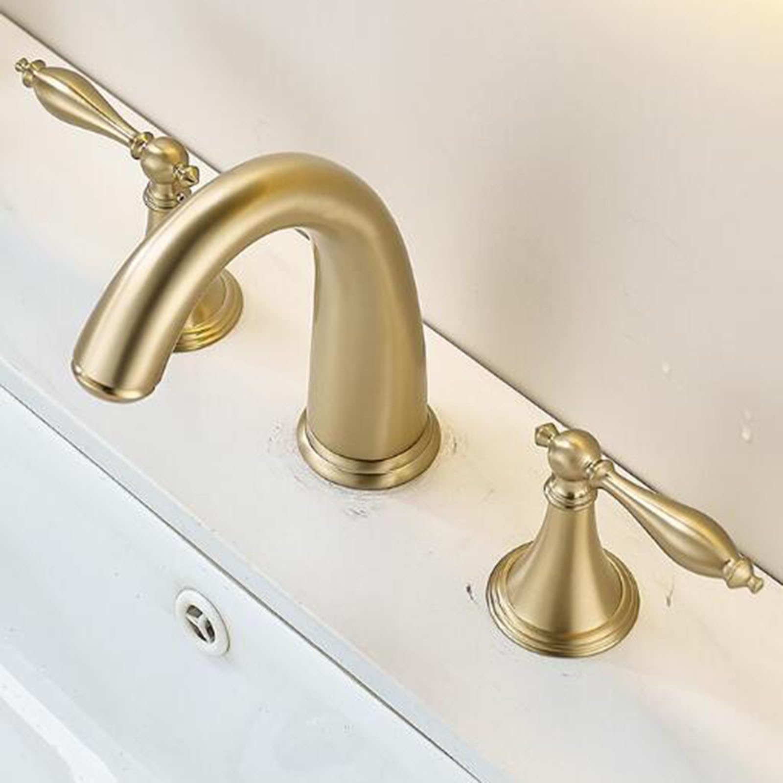 3 Agujeros de Dibujo de Oro Grifo de Baño de Latón 2 Lavamanos de Dibujo de Oro Grifo de Agua, FITLIN, Raskin,