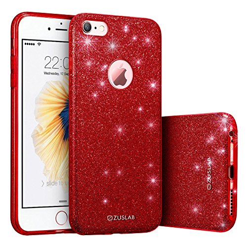 ZUSLAB Case Compatible with Apple iPhone 6 Plus / 6s Plus, Rosy Series, Bling Luxury Shinning Bumper, Dual Layer Protective Glitter Cover, Red