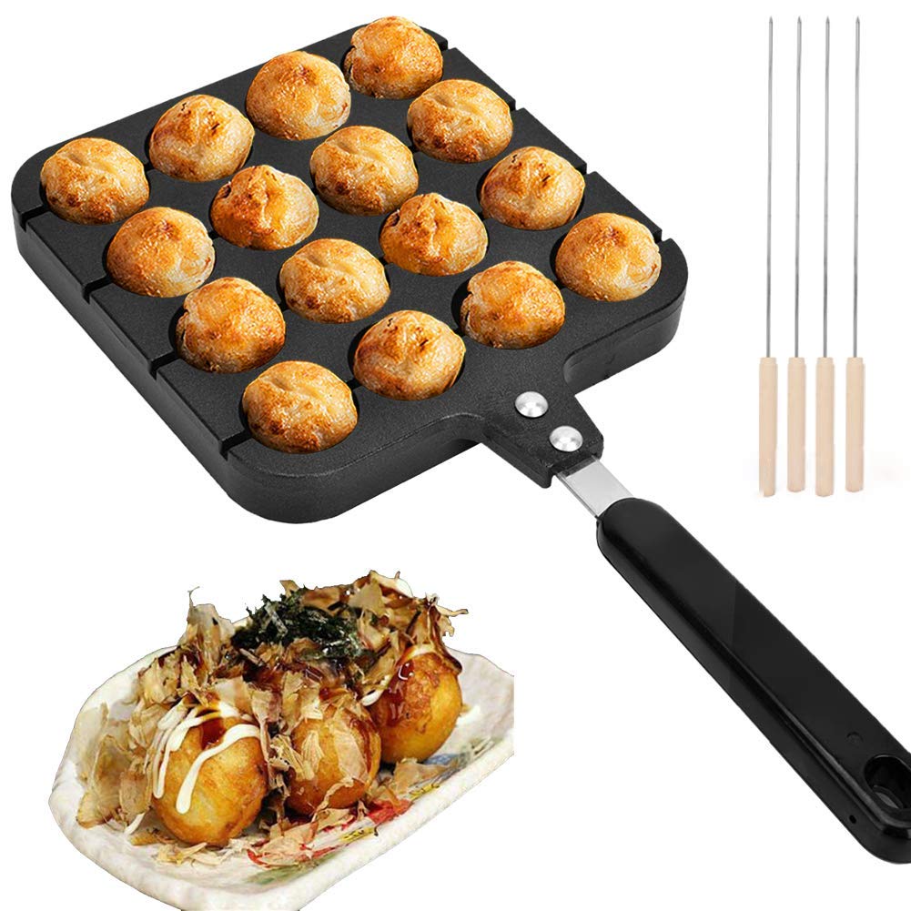 ANGGREK Takoyaki Pan Home Non-Stick Octopus Balls Pan Takoyaki Grill Pan Plate Cooking Baking Tray With 4 Takoyaki Tools Grill Sticks