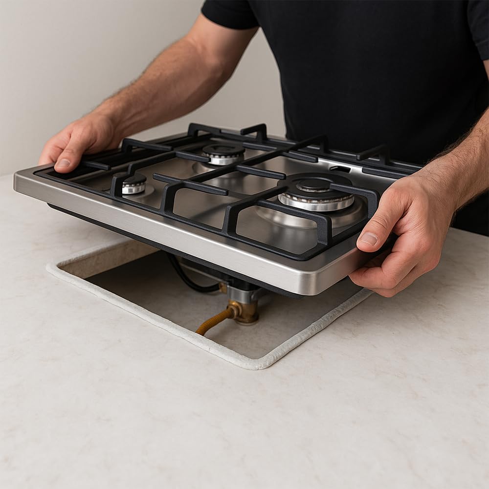 FERROELETTRA Guarnizione cucina piano cottura e lavello, mastice adesivo top cucina, 4 strisce da 80 cm, spessore 2 mm, facile da montare, Made in Italy