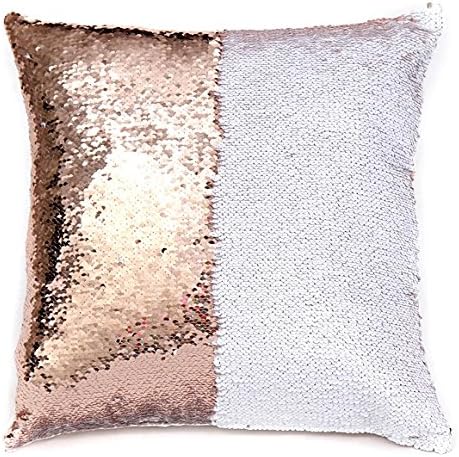 Tiaronics Magic Reversible Sequins Mermaid Pillow Cases Throw Pillow Covers Decorative Pillowcase 4040cm(1616") (Champagne/White)