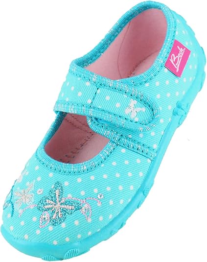 Chaussons Fille Beck Viola - Style Ballerine Avec Nœud - Cœurs Imprimés - Semelle Antidérapante - Taille EU