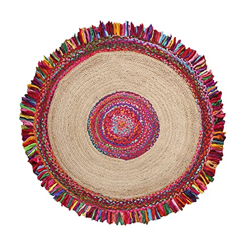 Tapis rond multicolore en coton et jute bohème Collection Circle - 4