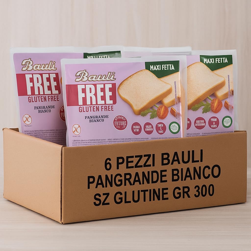 Pane Bianco Senza Glutine 6x300g Maxi Fetta Morbida e Soffice – Fonte di Fibre, Senza Conservanti e Alcol – Pane Ideale per Celiaci, Colazioni, Toast e Panini Dolci o Salati