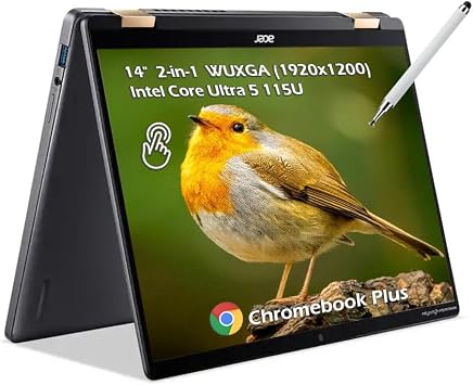 Acer Chromebook Plus Spin 714 2-in-1 14" WUXGA IPS Touch Laptop, Intel Core Ultra 5 115U, 8GB LPDDR5 1TB SSD, Wi-Fi 6E Webcam Backlit Keyboard Chrome OS, Steel Gray, w/Stylus Pen, W/GaLiMu