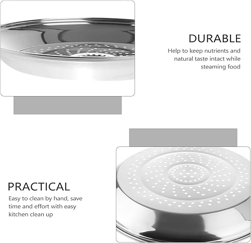 Miniatura 6 de Yardwe Plato para cocinar al vapor de acero inoxidable con agujeros, estante de 13.4 in para cocinar, perfecto para albóndigas, tamales y verduras