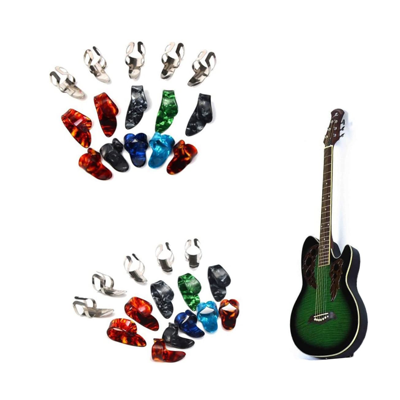 HEMOTON 3 Set Di Plettri Per Chitarra in Acciaio Inossidabile Per Pollice E Dita Custodia Compatta Per Chitarra E Basso 15 Pezzi*3