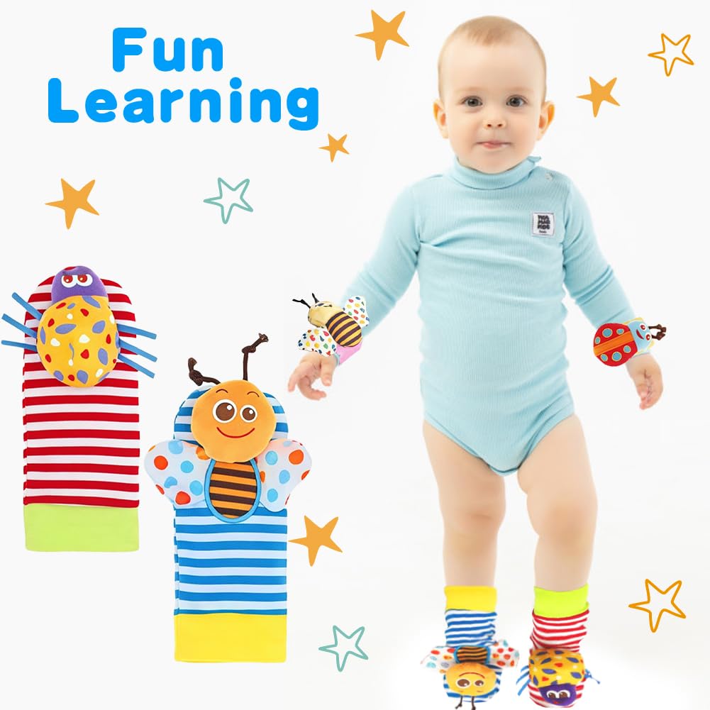 HAGOT Giochi Neonato Sonagli Sensoriali Bambini, Giocattolo Sonaglio per Bambini, Animale Sonaglio Polso Cinturino Giocattolo per lo Sviluppo, per Neonati Neonato da 0 a 12 mesi