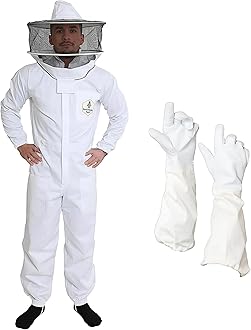 Professional Bee Suit for Men and Women, Beekeeping Suit with Bee gloves, 100% Cotton Beekeeping Suits Outfit for Hobbyists, Backyard & Commercial keepers - Medium