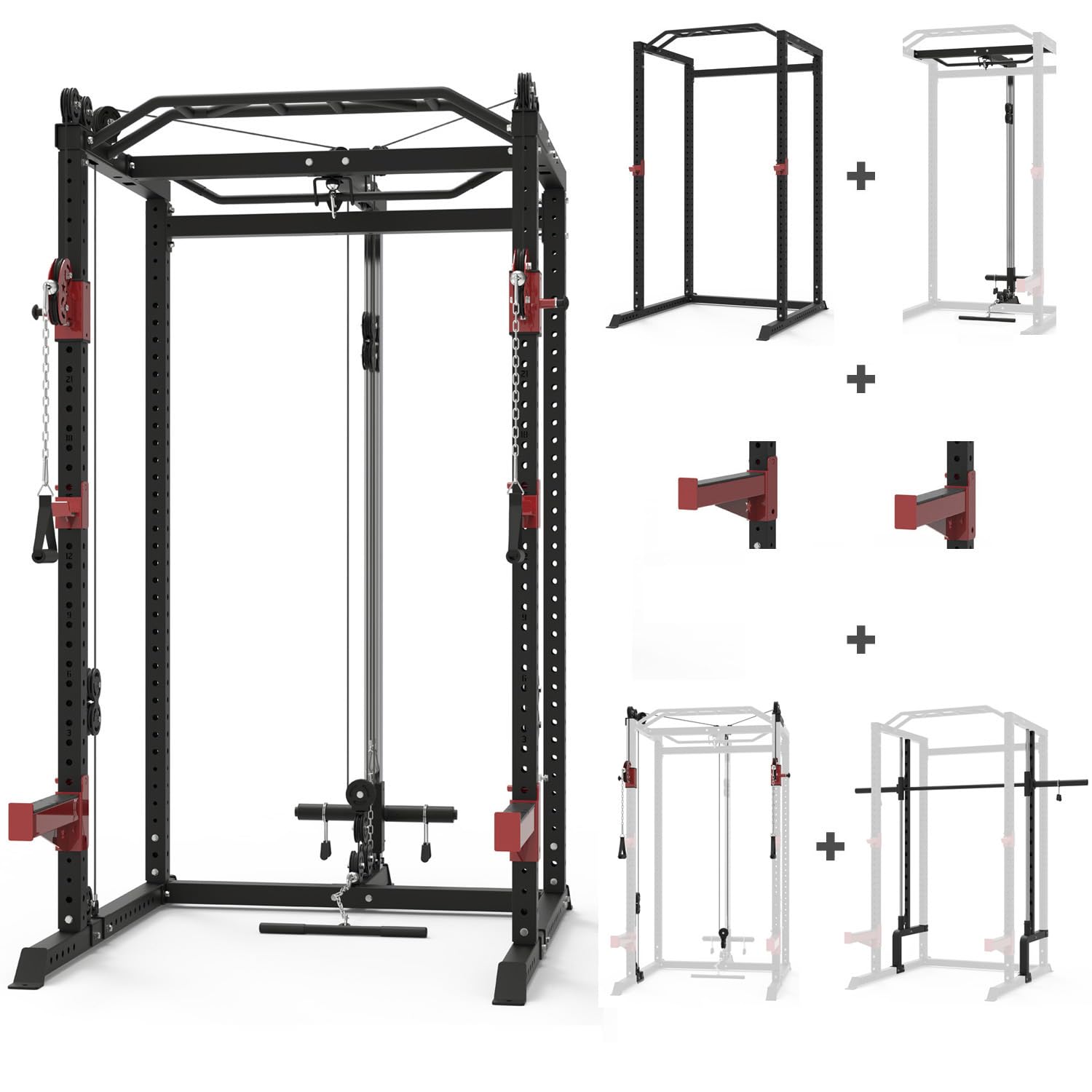 Train Hard® Smith Maschine Power Rack Multipresse Kraftstation, Beinpresse, Klimmzug, Latzug, Dip Bar, Rudern, Langhantel und Zubehör Modell 2024