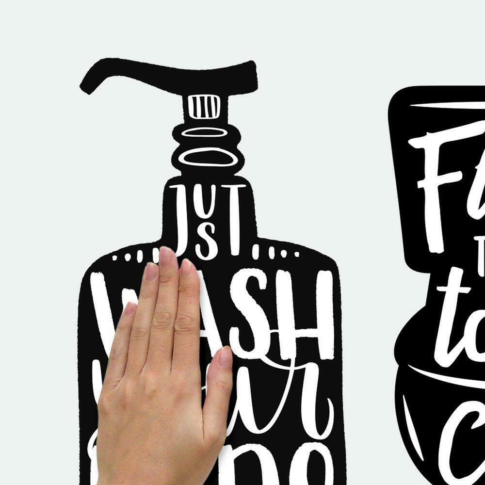 RoomMates Wash Your Hands Soap Quotes Peel and Stick Wall Decals, Black, White - Image 4