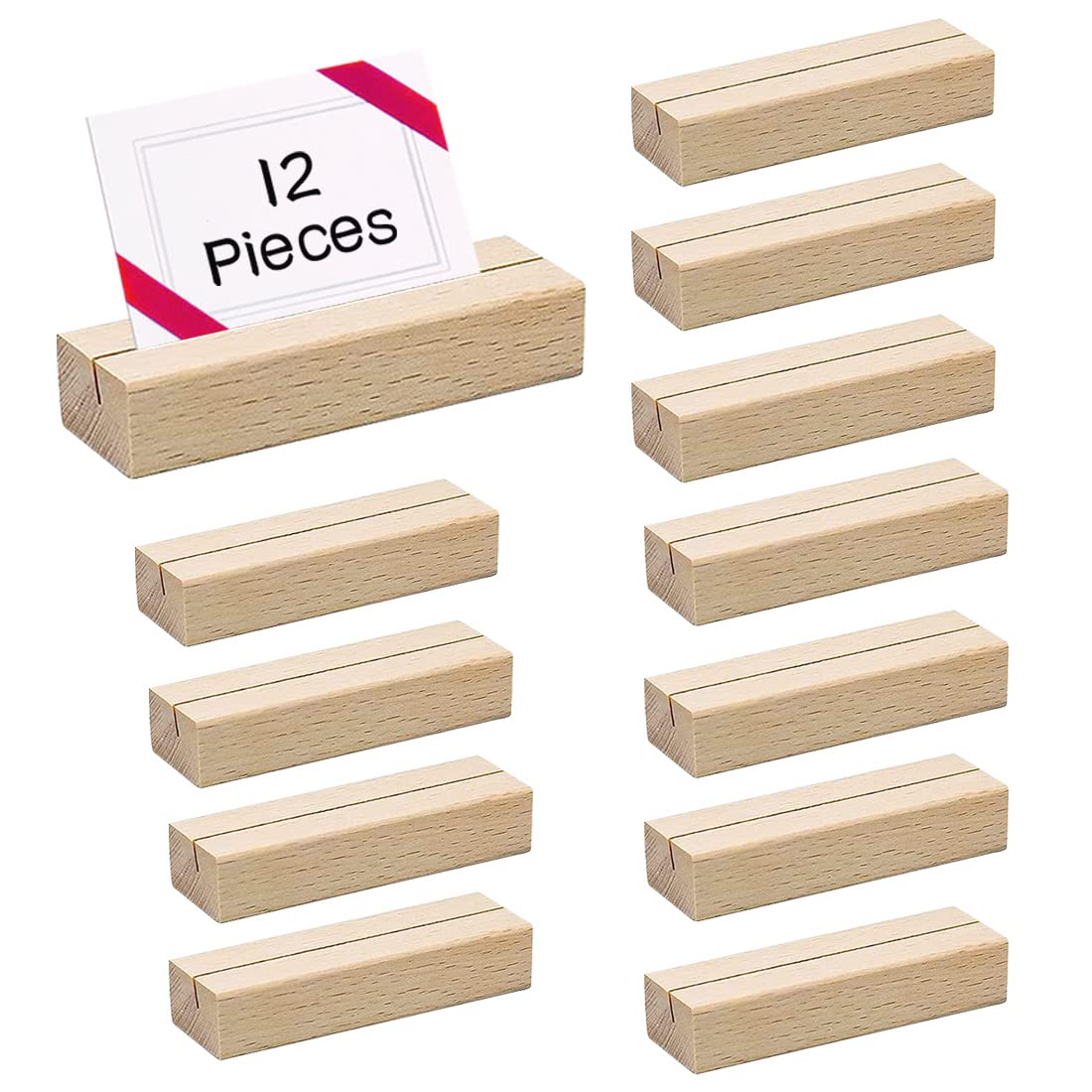 Soportes Para Tarjetas de Madera, 12 Piezas Soporte Mesa Madera Marcasitios de Lugar para Numero Mesa, Fotos, Nombres, Portatarjetas Tocón Soporte Fotos Pinza para Decoracion Mesa Boda, Cumpleaños