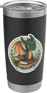 Book Lover Dragon Bookworm Reading Librarian Cute Bookwyrm Stainless Steel Insulated Tumbler
