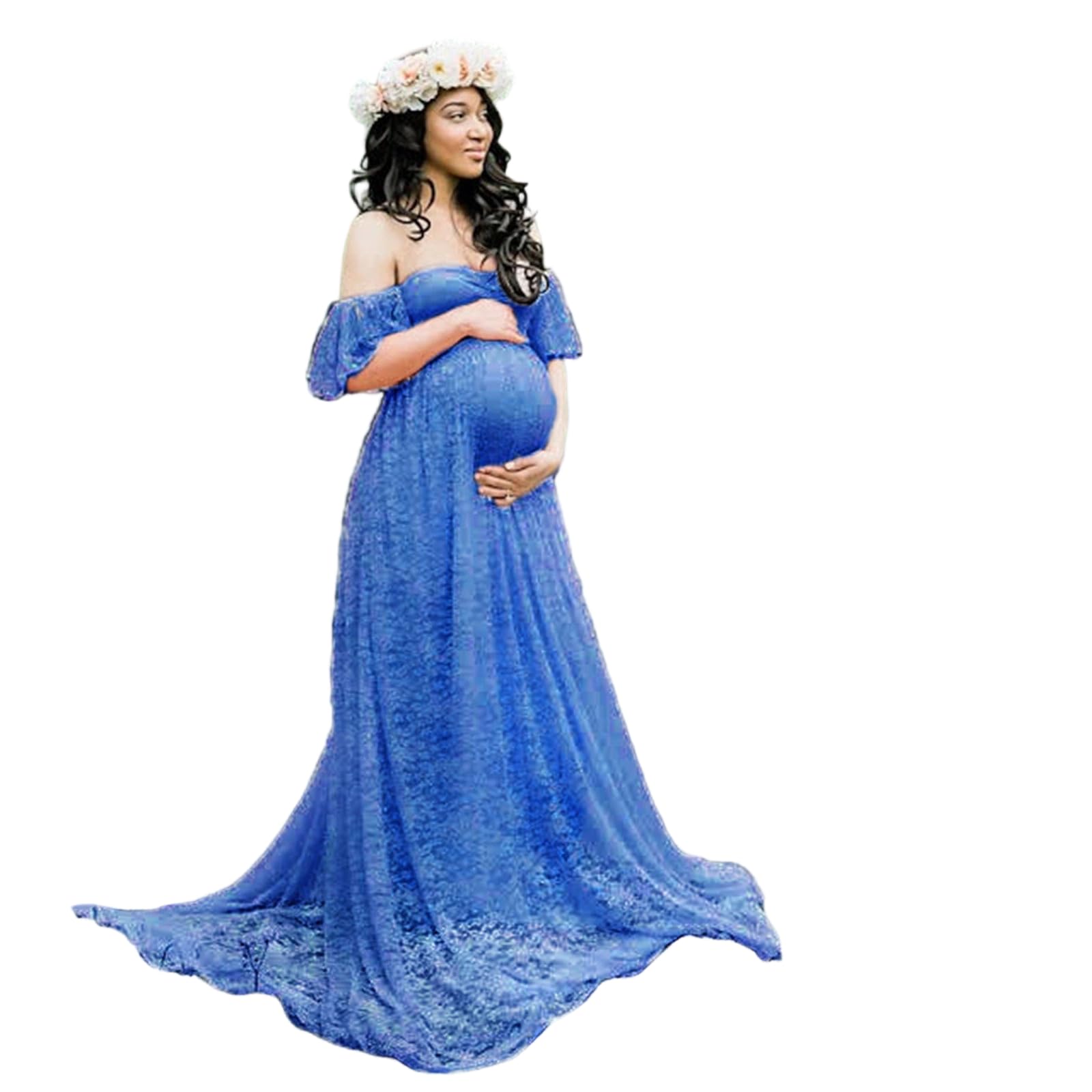 Abito da gravidanza in pizzo con elegante accento lungo fino al pavimento, per uso quotidiano, occasioni speciali, abito premaman in pizzo confortevole