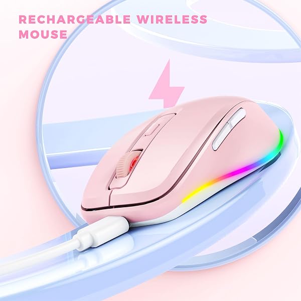 Seenda Wireless Mouse, Rechargeable Light Up LED Mouse for Laptop, 2.4G USB Silent Mice with Built in Jiggler Mover, Undetectable Simulate Mice Movement to Keep Computer Awake, Pink - 4