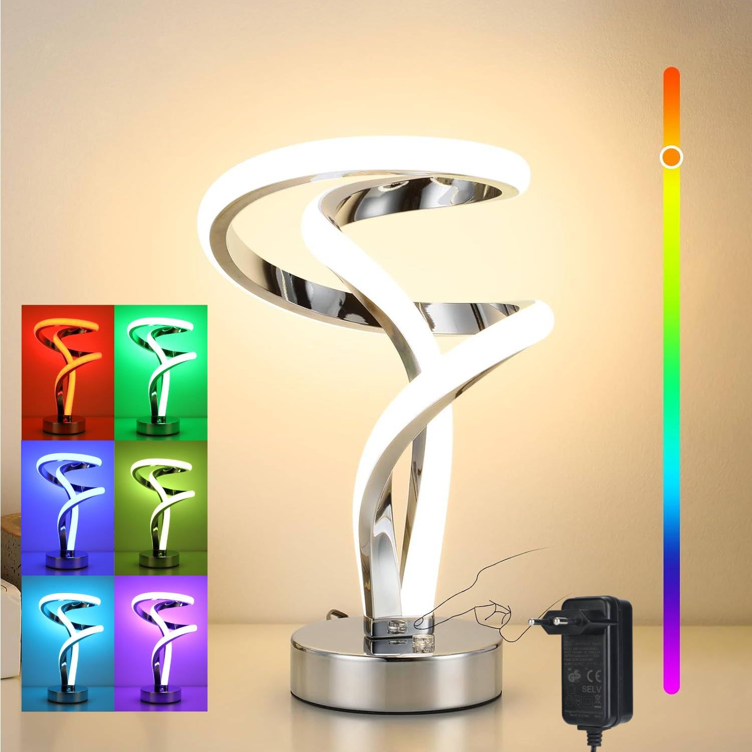 Lightess Lampade da Comodino Touch Dimmerabile, LED Lampade da Tavolo Moderna a Spirale, 10W Abat Jour da Comodino, 7 RGB 10 Modalità di Illuminazione, Luce Notturna per Camera da Letto Salotto
