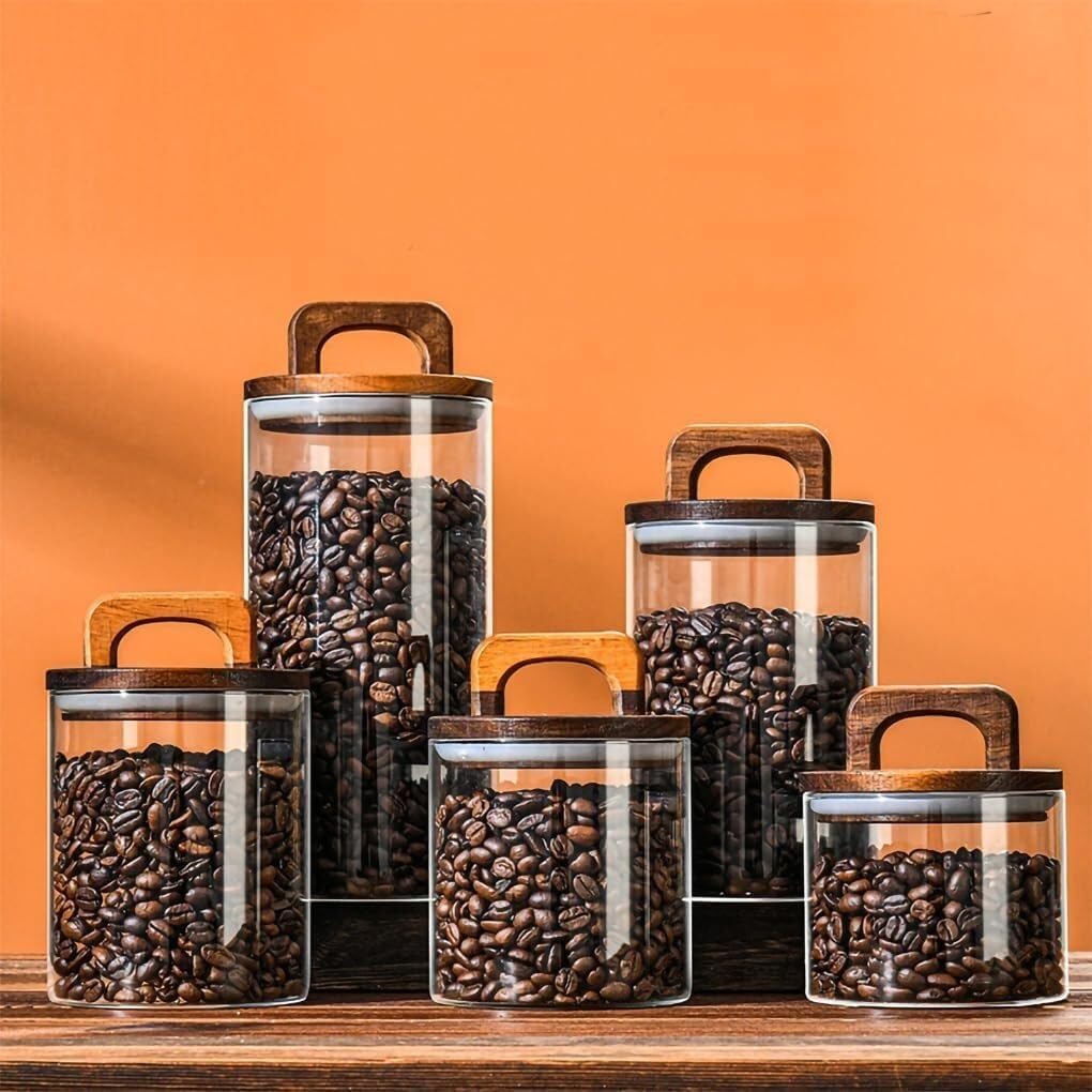 Zuckerdose, Glasgefäß mit luftdichtem Holzdeckel, Lebensmittelaufbewahrung, Küchenbehälter for Tee, Kaffee, Kräuter, Zucker, Gewürze, Nüsse(41 OZ)