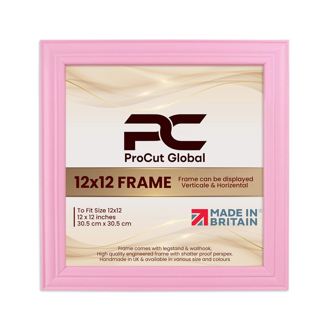 Procut Global 12X12 Pastel Pink Picture Frames - Classic Wooden Photo Frame with Shatterproof Perspex for Wall or Tabletop - Perfect for Posters, Certificates & Prints - Sizes & Colors Available — image 1