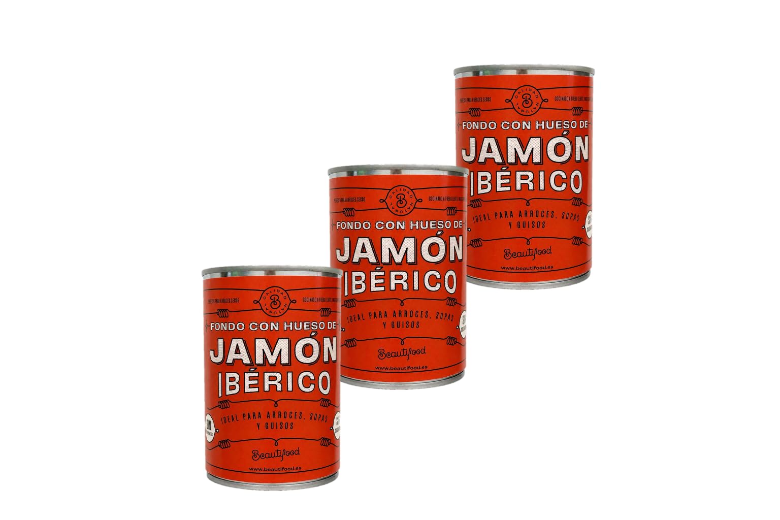 Beautifood – Fondo Concentrado de Jamón Ibérico para Arroces, Guisos y Recetas Gourmet | 100% Natural | Sabor Intenso y Tradicional | 4 Raciones por Lata de 400g | Pack de 3 Latas