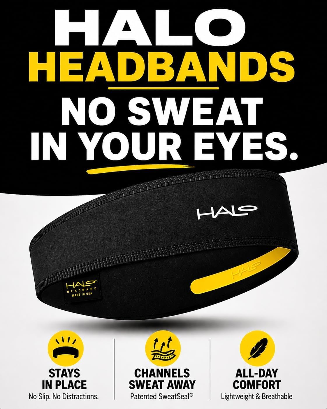 Halo Headband Halo II, 2 inch Wide Sweatband Pullover Running Headband for Men and Women, No Slip with Moisture Wicking Dryline Fabric and Sweat Channeling Technology