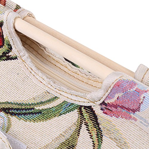 Wood Handles Knitting Bag, Lightweight Exquisite Wood Handle Fabric Large Capacity Travel Yarn Storage Bag Tote Organizer for Knitting Needles Sewing Tools (Red Flower)