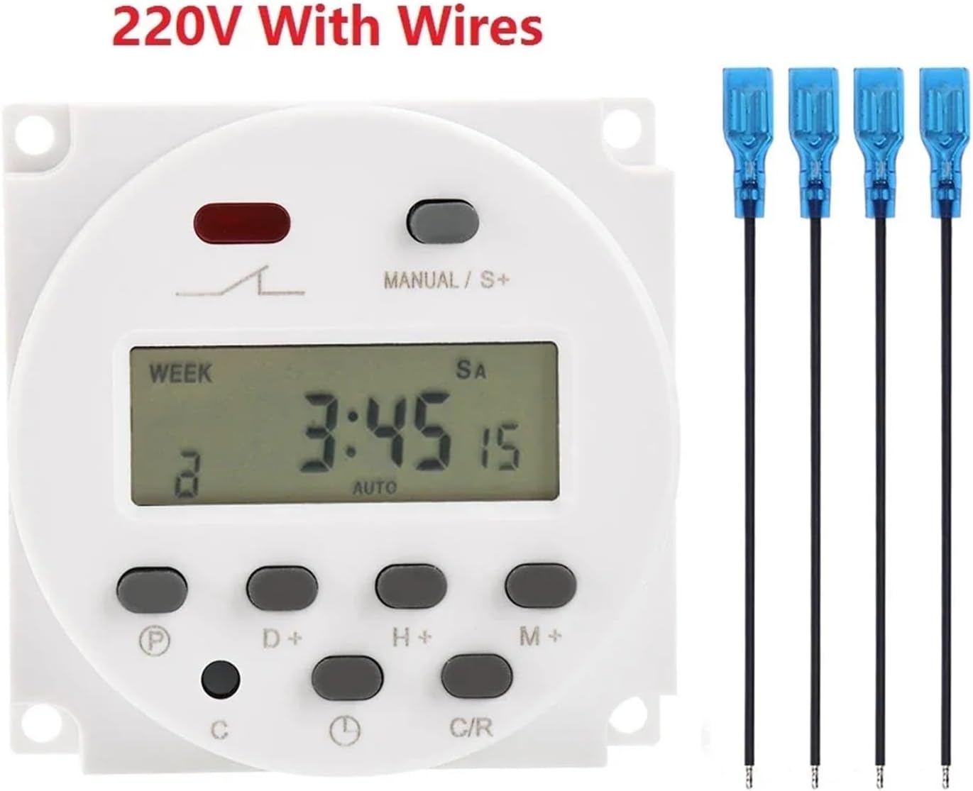1 Second Interval 12V 24V 110V 220V Digital LED Timer Switch 7 Days Weekly Programmable Time Relay Programmer CN101S(220V with Wires)