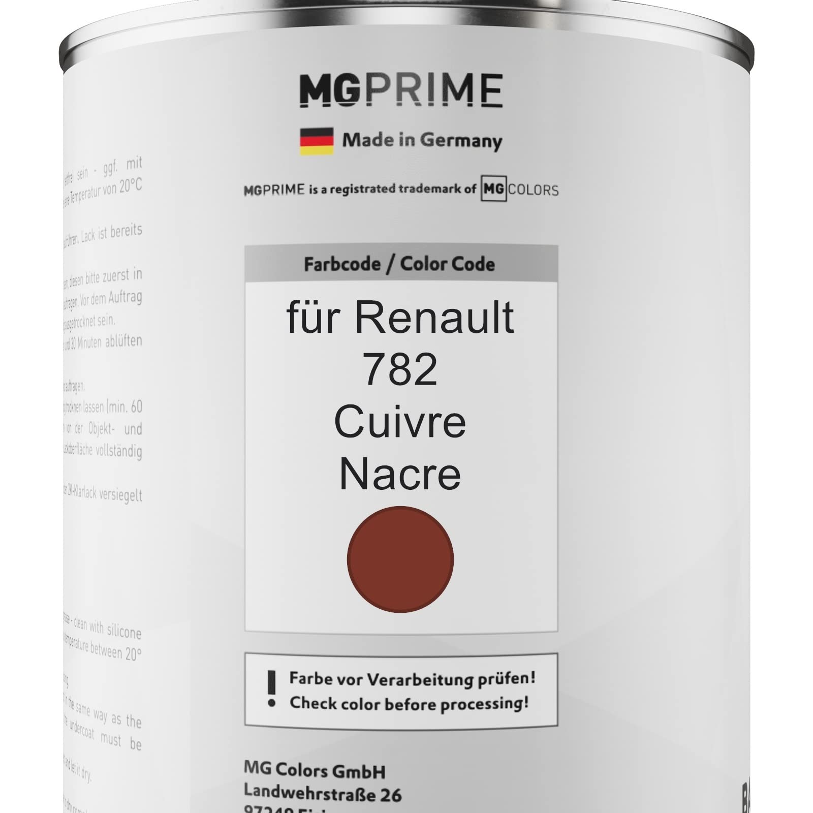 MG PRIME Lakier samochodowy Zestaw puszek dla Renault 782 Cuivre Nacre Lakier bazowy 2K Utwardzacz do lakieru bezbarwnego gotowy do natrysku 2,5L