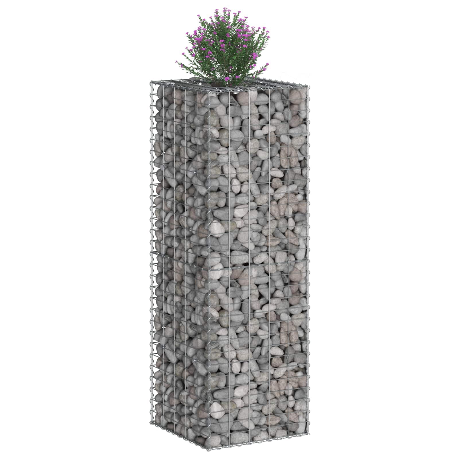 Gabiony podwyższona grządka srebrna z ocynkowanej stali, 50 x 50 x 150 cm, z wysokim i dobrym drenażem, stabilny element ogrodzenia do ogrodu, na taras, balkon