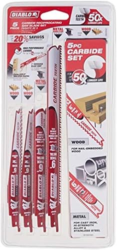 Diablo Steel Demon/Demo Demon - Juego de hojas de sierra recíproca, corta madera incrustada en clavos y metal grueso, dientes de carburo, 6
