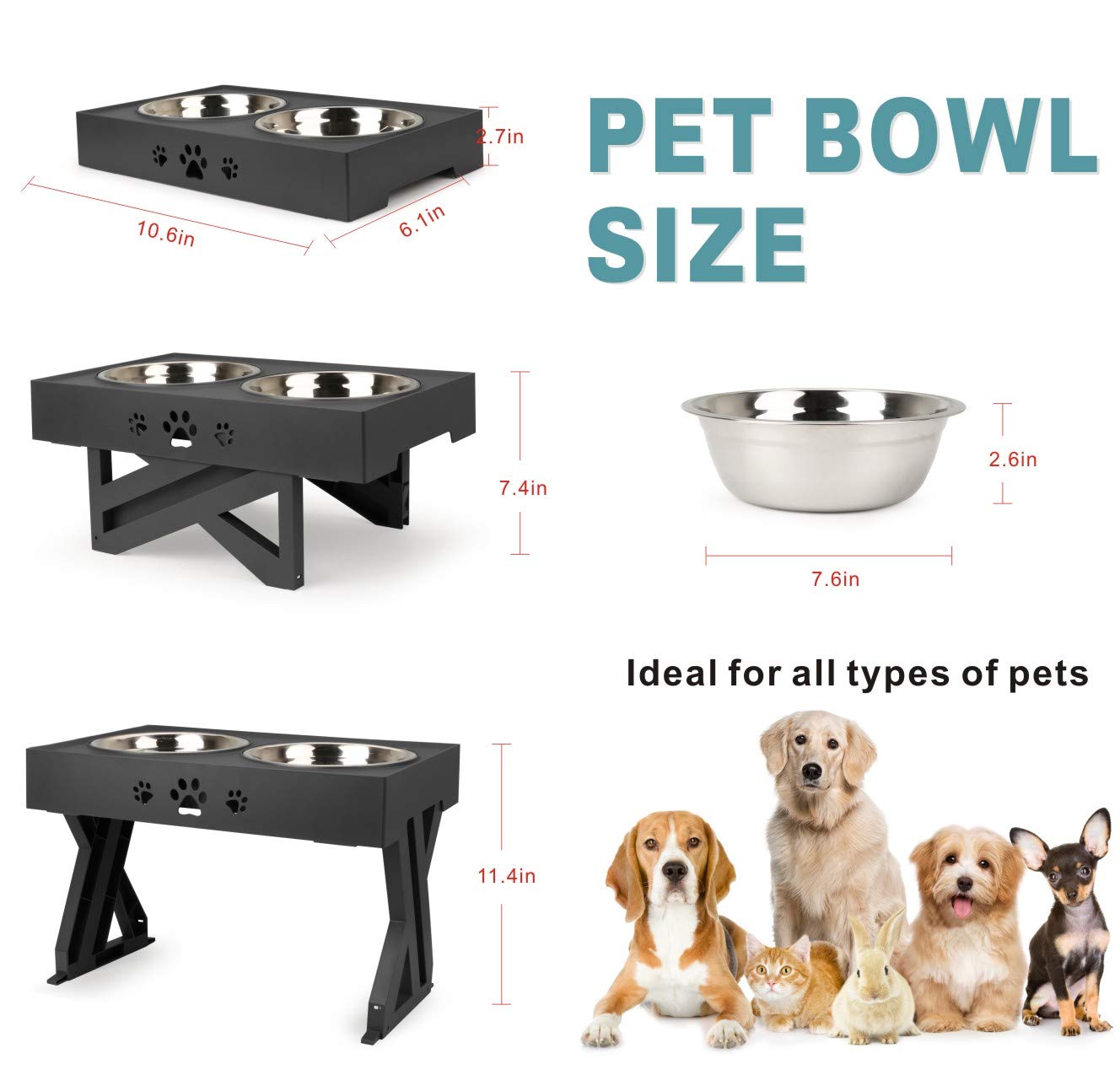 Idepet Raised Dog Bowl,Dog Bowls on Stands,Adjustable Height Dog Bowls