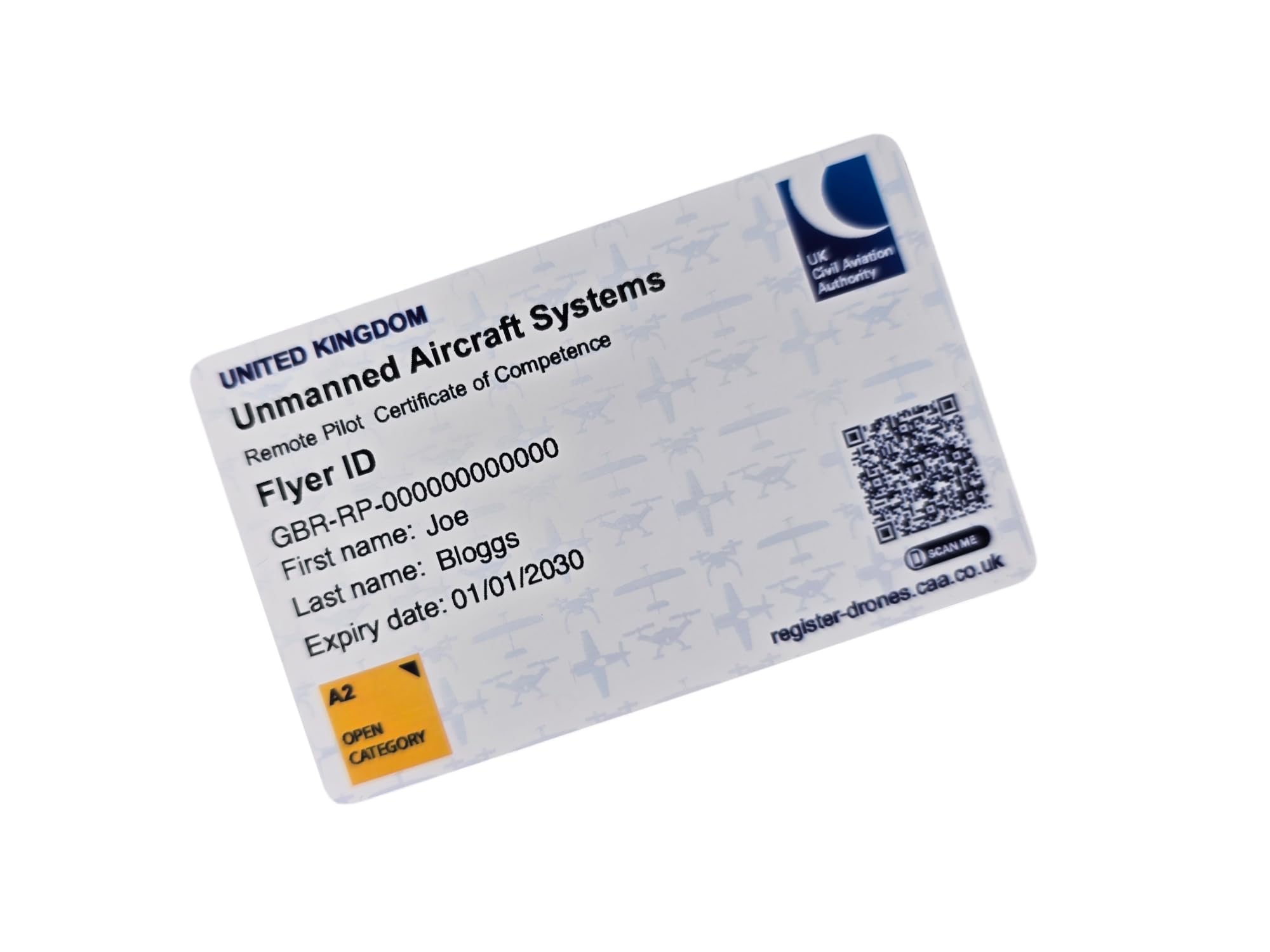 Airpixel White Drone Flyer Id Card Cofc | Caa A2 Certificate Of Competence Id Card