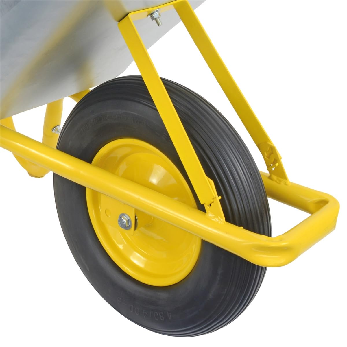 Matrix Schubkarre 100l Liter 250 kg pannensichers PU-Rad Schubkarren groß Garten Scheibtruhe Bauschubkarre | Mulde verzinkt | Metall Felge mit Kugellager | Farbe gelb
