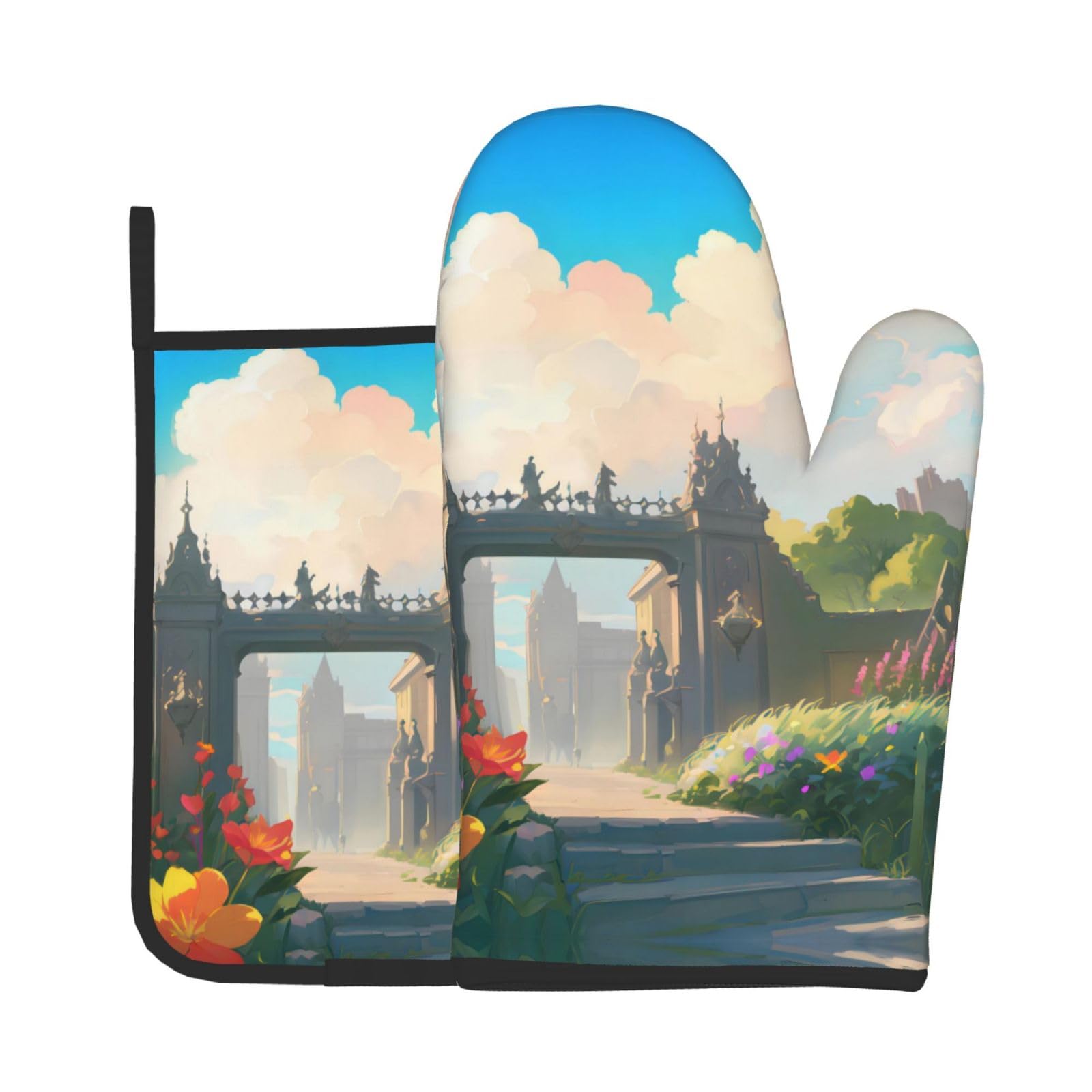 Oven Mitts and Potholders Set of 2 for Kitchen Baking Cooking GrayOutside The Castle Gate Thick and Durable