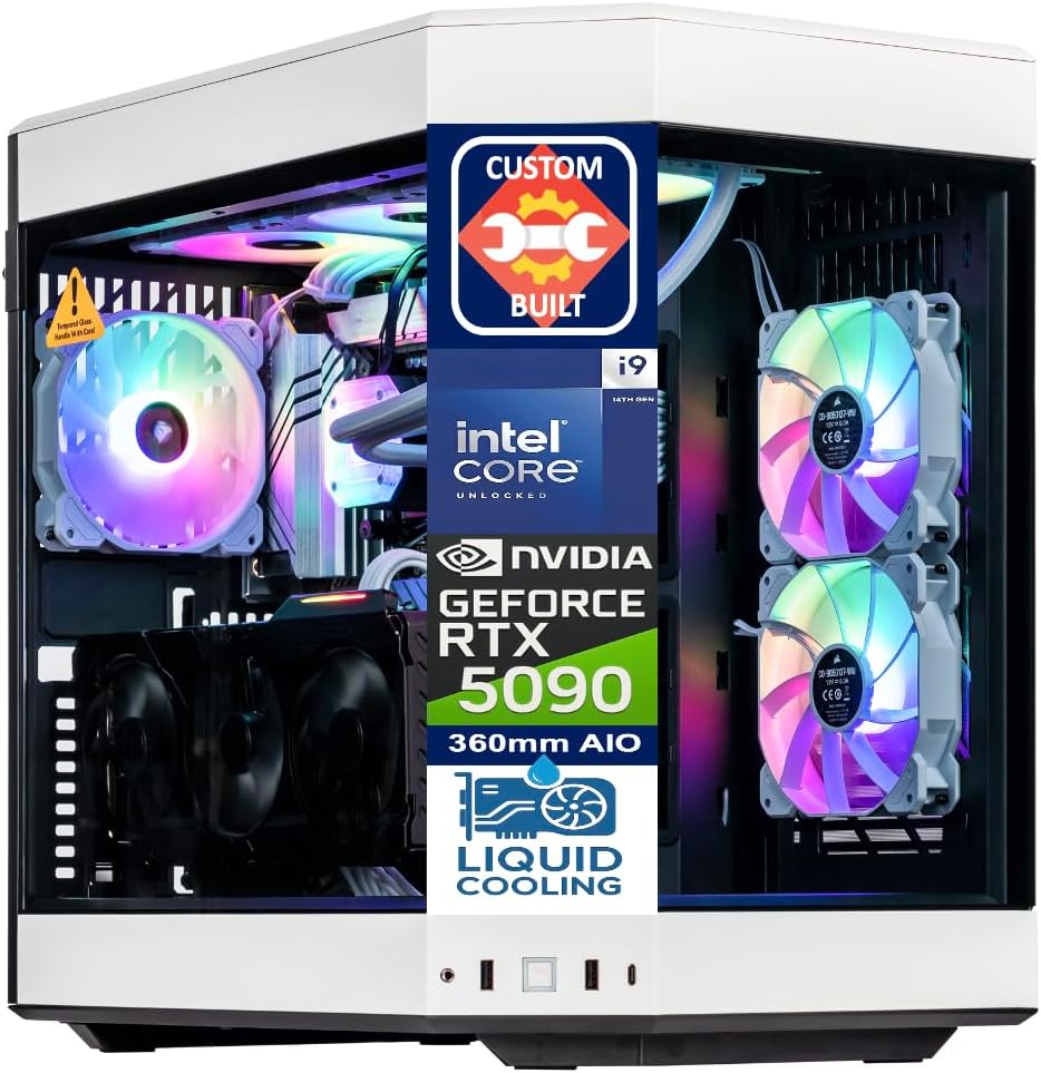 Velztorm White Praetix Custom Built Y60 Gaming Desktop PC (GeForce RTX 5090 32GB (>4090), Liquid Cooled Intel i9-14900K, 32GB DDR5, 2TB PCIe SSD, 1000W PSU, WiFi 6, Win 11 Pro)