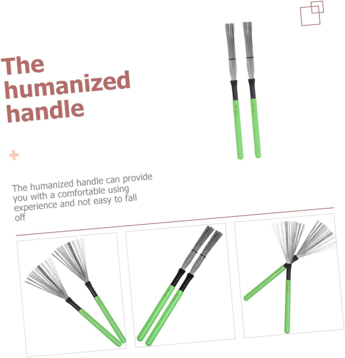 UPKOCH 2pcs Portable Drum Brushes Wooden Handle Steel Wire Percussion Brushes for Jazz Drums Compact Design for Easy Storage Green