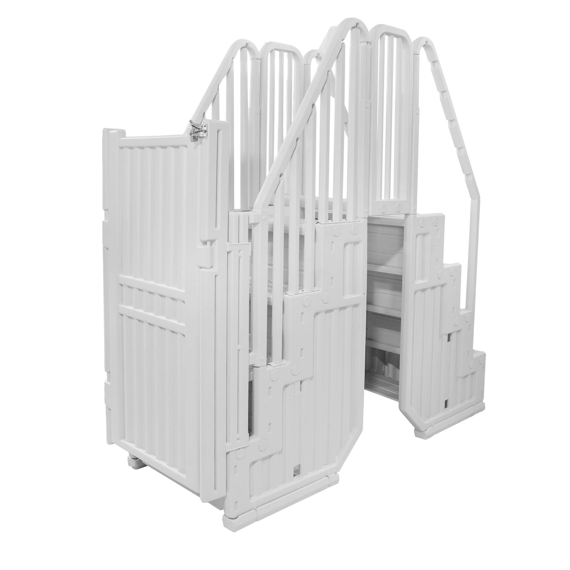Photo 1 of  FULL COMPLETE SET BLUE Wave Easy Pool Entry System w/Gate for 48 to 54-in Deep Above Ground Pools – No Deck Required – Wide Anti-Slip Pool Steps, Lockable Gate, Dual Handrails, Anti-Entrapment Barrier – 350-lbs Cap.