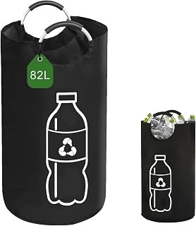 82L Deposit Bottles Collection Container Bottle Collector Empty Collection Container, Black Waterproof Deposit Bottles Container Organiser with Aluminium Carry Handles for Kitchen, Storage