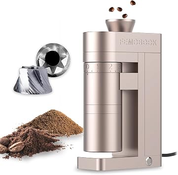 FEMOBOOK-A5 Electric Burr Coffee Grinder, Plug-in Single Dose Espresso Grinder with 53mm Stainless Steel Conical Burr, 300+ Grind Settings, For Espresso & Pour Over, Champagne Gold