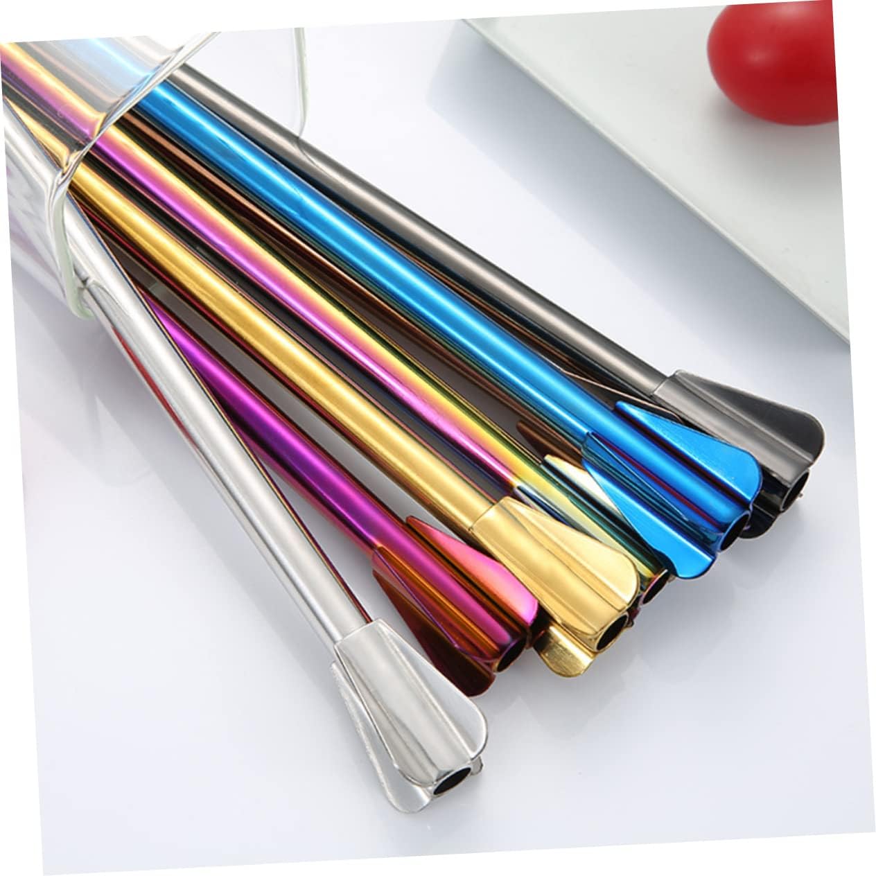 7pcs Reusable Stainless Steel Straws Colorful Drink Stirrer for Cocktails Smoothies and Beverages Food-grade Material Easy to Clean for Parties and Outdoor Use