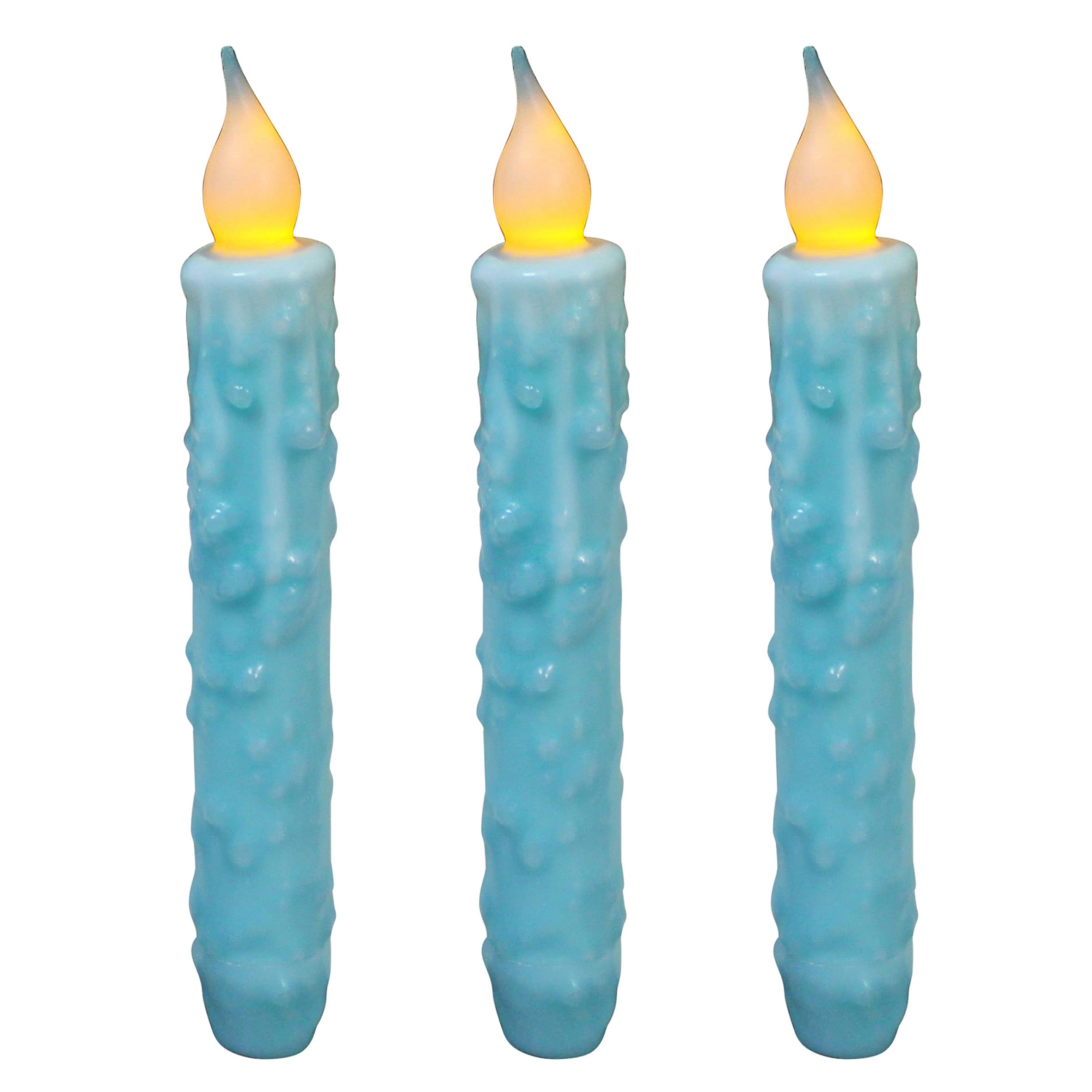 CVHOMEDECO. Velas cónicas LED de cera real sumergidas a mano, funciona con pilas, decoración rústica primitiva sin llama, 6-3/4 pulgadas, verde azulado, 3 unidades en un paquete
