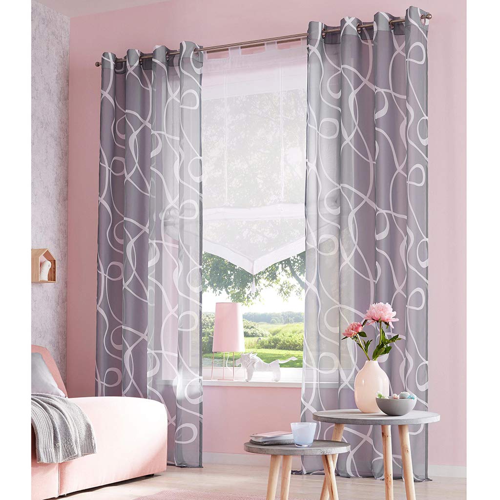 Tenda In Tulle Con Tasca Per Bastone, Voile Trasparente Oro 80x140 Cm - Elegante Per Casa - Foto 4