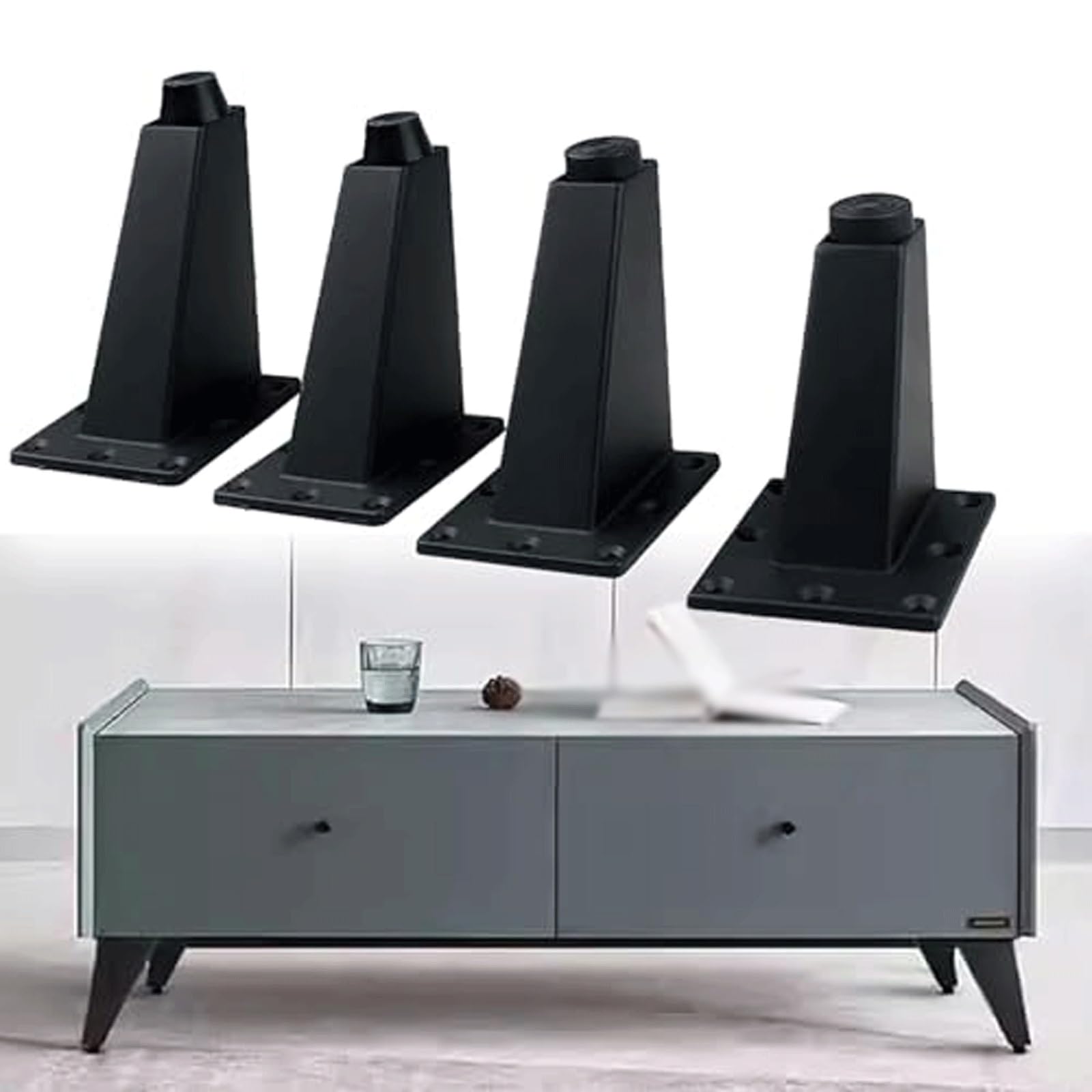 UYHBCNQD Adjustable Furniture Legs 4Pcs Replacement Legs Set Adjustable Furniture Foot Aluminum Alloy Support Legs Dresser Extenders Feet(Nero,10cm)