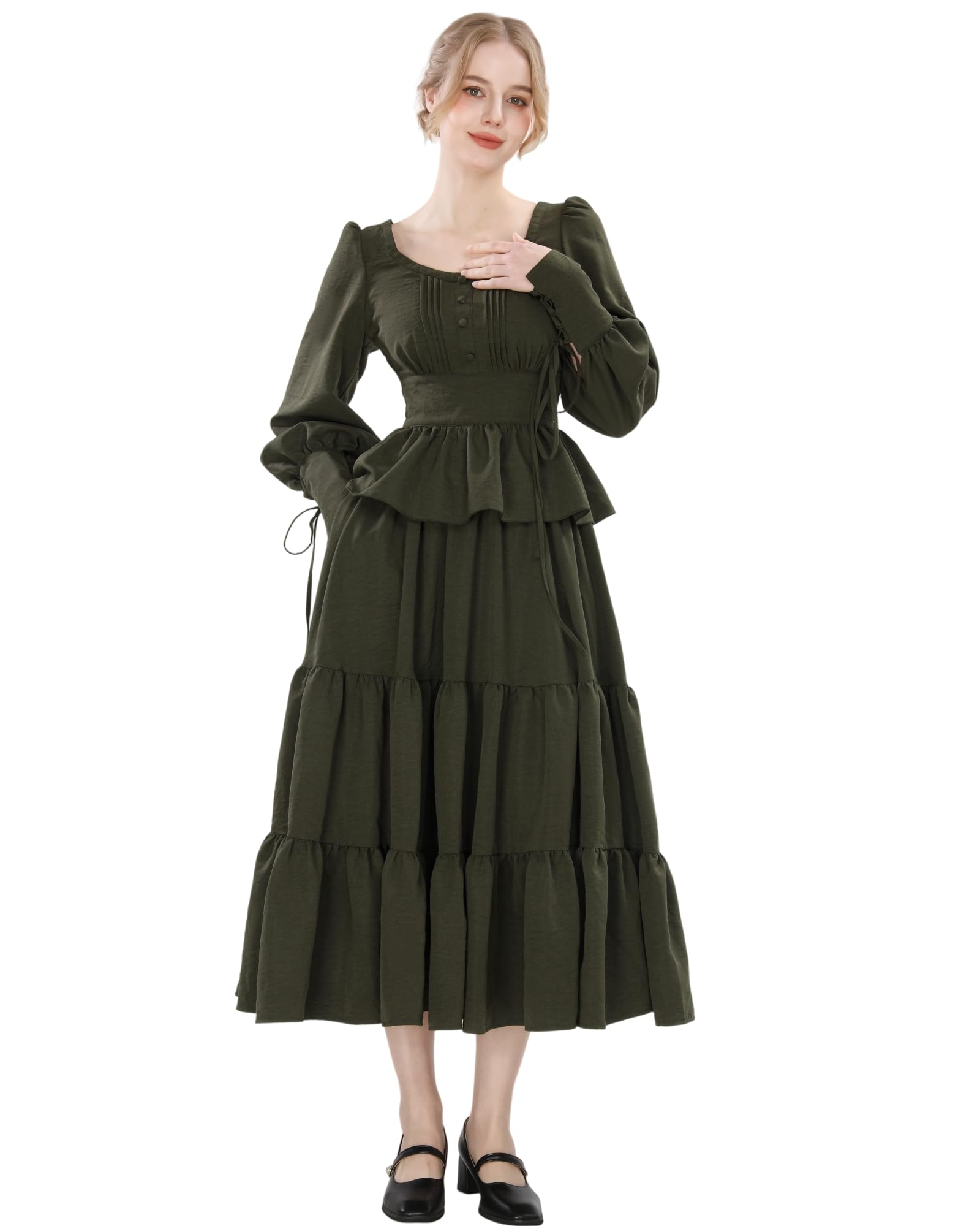 Jupe victorienne pour femme - Jupe trapèze taille haute verte - Taille élastique avec poches - Jupe longue médiévale