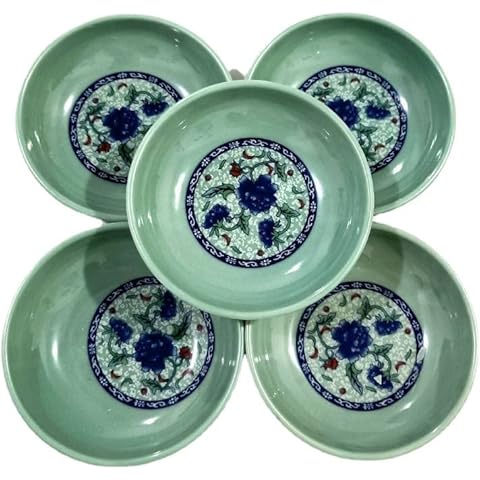 Edeesky 24-Ounce Porcelain Chowder Bowl, Set of 5, Green Cover