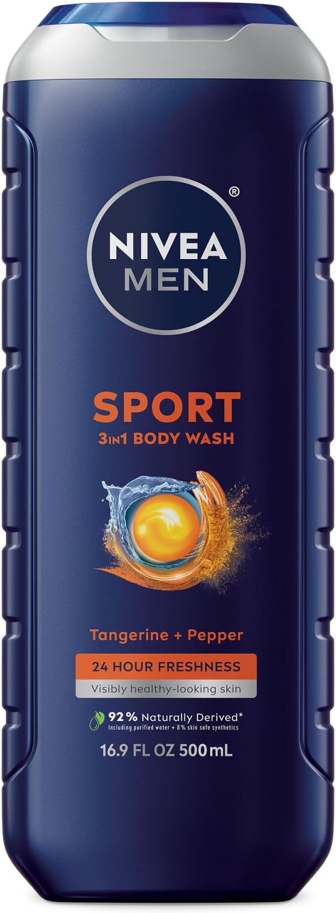 Sport Body Wash with Revitalizing Minerals, Tangerine and Pepper Scent, 3-in-1 Men's Body Wash, Face and Hair, Paraben Free, Vegan Formula, 16.9 Fl Oz Bottle