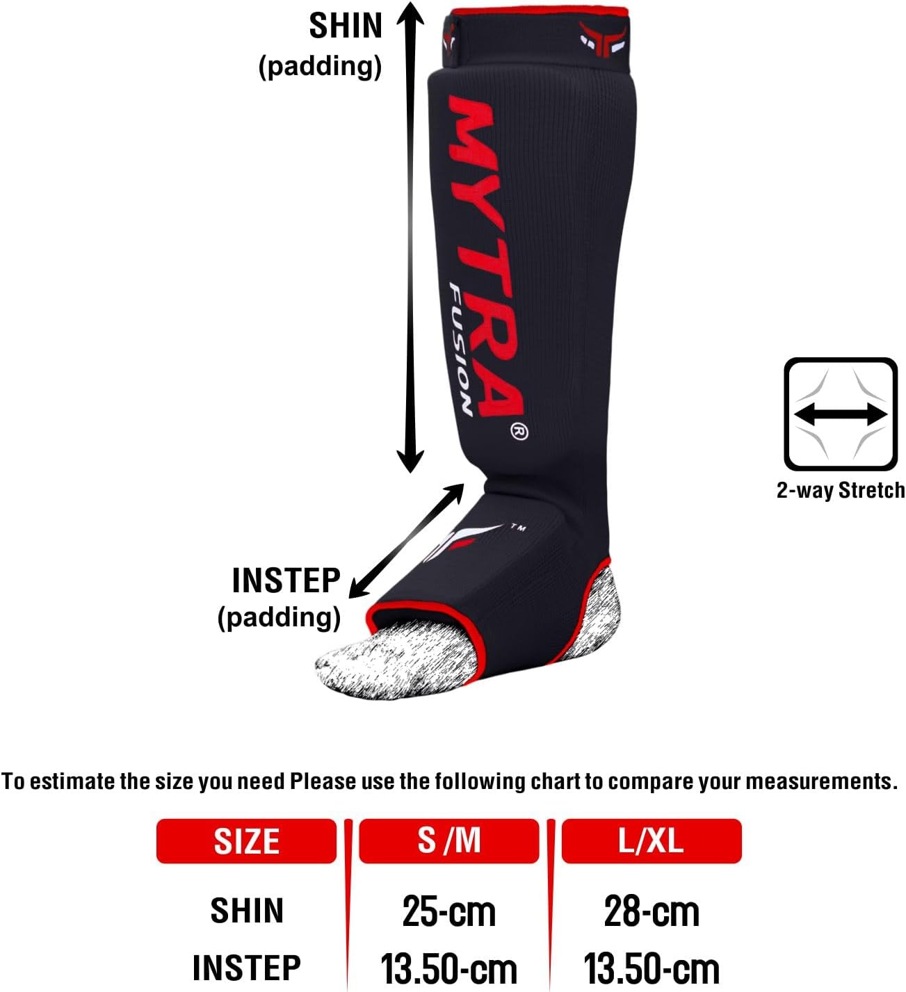 Mytra Fusion Shin Pads Instep Protector Kick Boxing Muay Thai Training Elasticated shin Guards