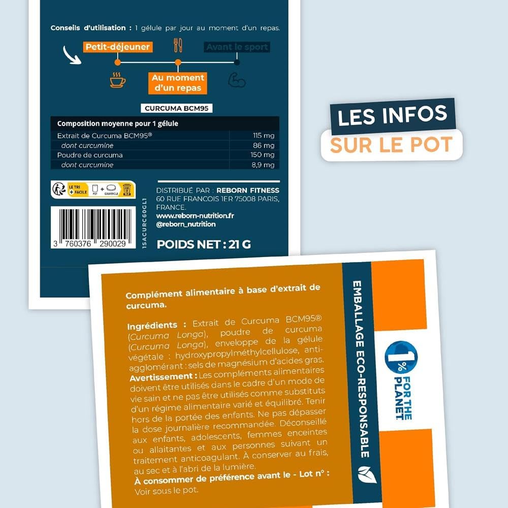 Curcuma ultra dosé - Qualité maximale : BCM95® Curcugreen® - Digestion & Articulation - Meilleure biodisponibilité : x700% - 2 mois - Testé en laboratoire - Made in FR - Ecoresponsable - Aqeelab
