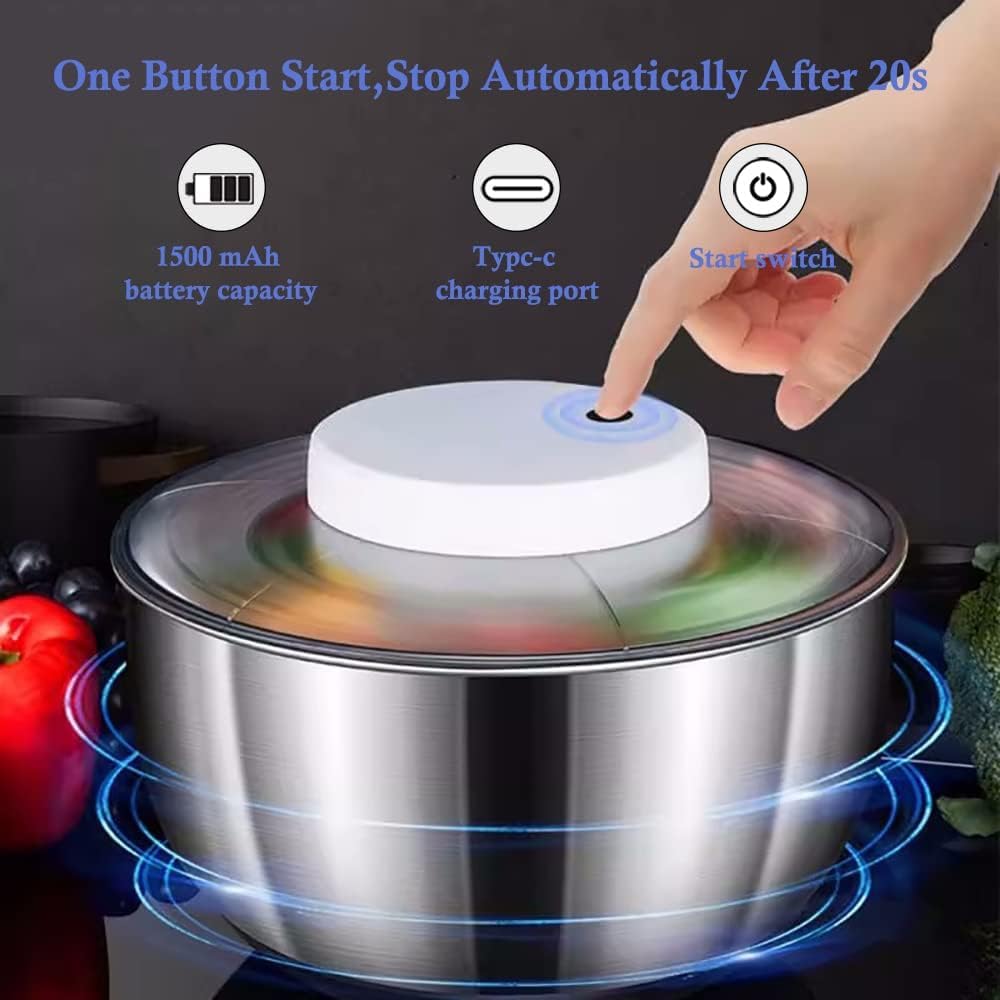 Centrifuga elettrica per insalata, ricaricabile tramite USB, asciuga lattuga da 4,5 l, senza BPA, con cestello drenante per lattuga fresca, verdura e frutta